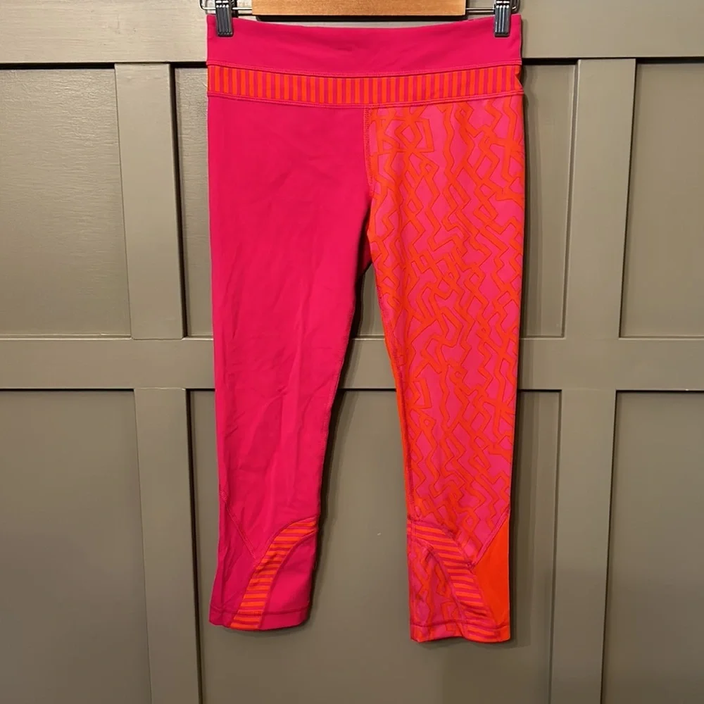 LULULEMON Seawheeze 2015 Run Inspire Crop Legging Pink Orange Size 6